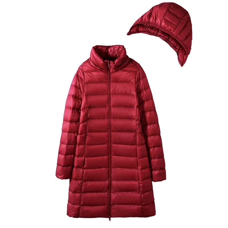 Hood Detachable Winter Coat for Women 2023 New Woman Puffer Down Jacket Portable Ultralight Long Feather Coat Chaqueta Mujer