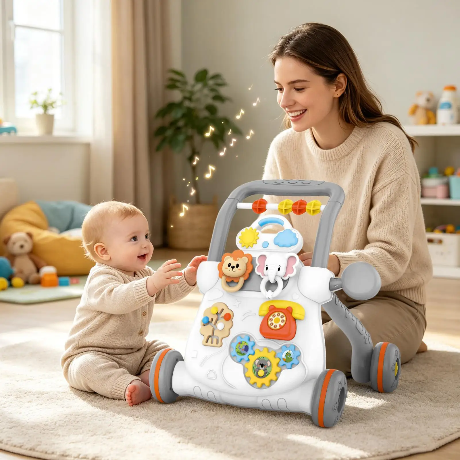 Push Walker Learning Interactive Musical Toys Stand With Wheels Push Kids Walker For Training Play Home Living Room Bedroom