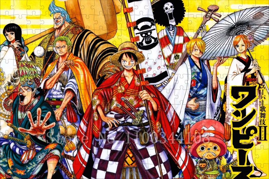 One Piece Anime Quebra-cabeças para adultos, desenhos animados, madeira, papel quebra-cabeça, brinquedos interativos pai-filho, 300 pcs, 500 pcs, 1000 pcs