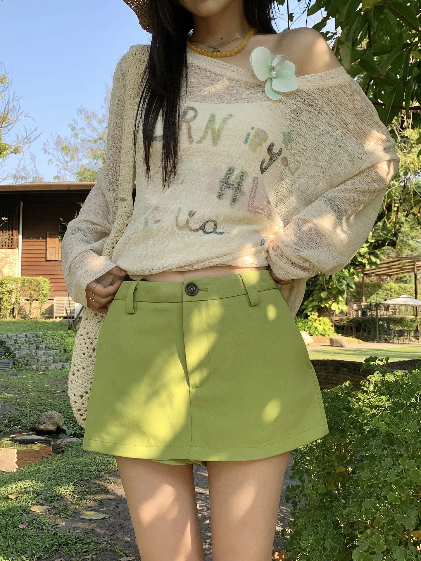 

Green A-Line Skirt Casual Summer College Style Small Size Women's Half Skirt Short Skirt Comfortable Polyester Fiber