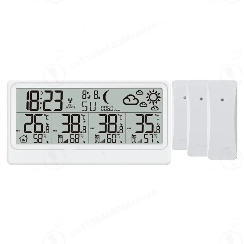 Baldr 8.5 Inch Weather Station Digital DCF Wall Table Atomic Alarm Clock Calendar Hygrometer Thermometer 3 Forecast Sensor -40°C