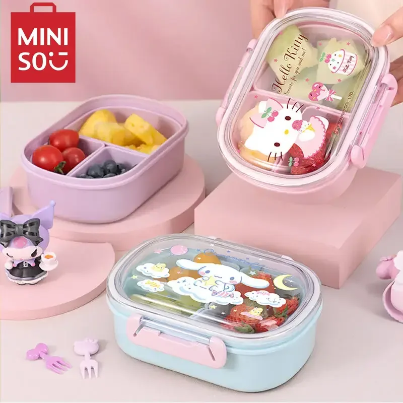 MINISO Sanrio Kuromi Cinnamoroll Fruit Box Children Portable Spring Outing Separated Fresh-keeping bento box lunch box for kids