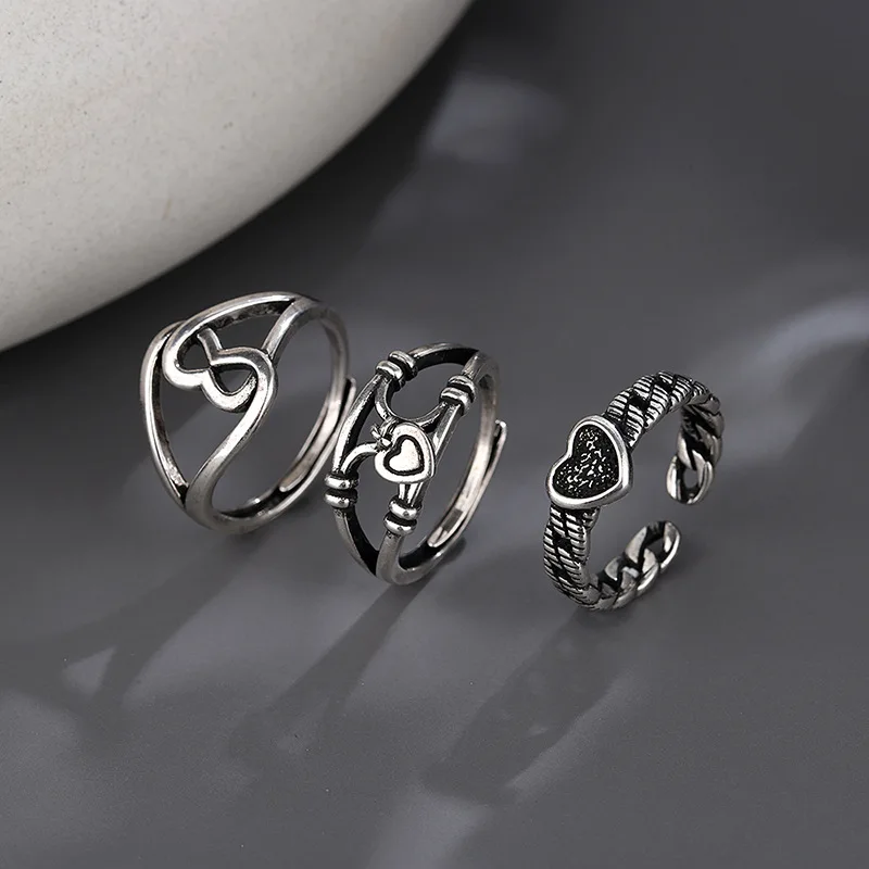 Meetsoft Silber Vintage gestapelt ausgehöhlt Zirkon Herz rezisable Ringe für Mode Frauen edlen Schmuck minimalist ischen Accessoires