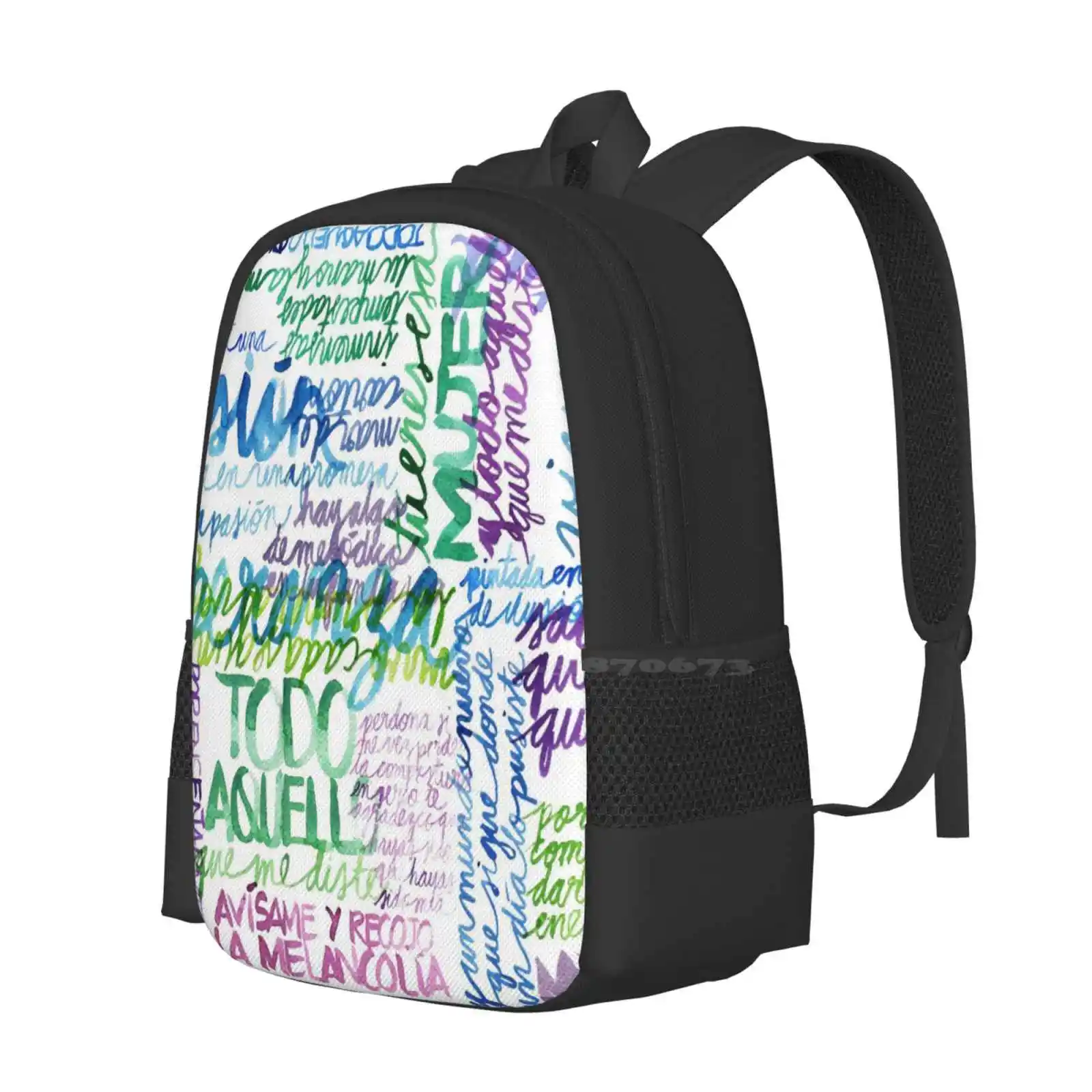 Aquello Que Me Diste / Alejandro Sanz Hot Sale Schoolbag Backpack Fashion Bags Alejandro Sanz Lyrics Asz Watercolor Acuarela