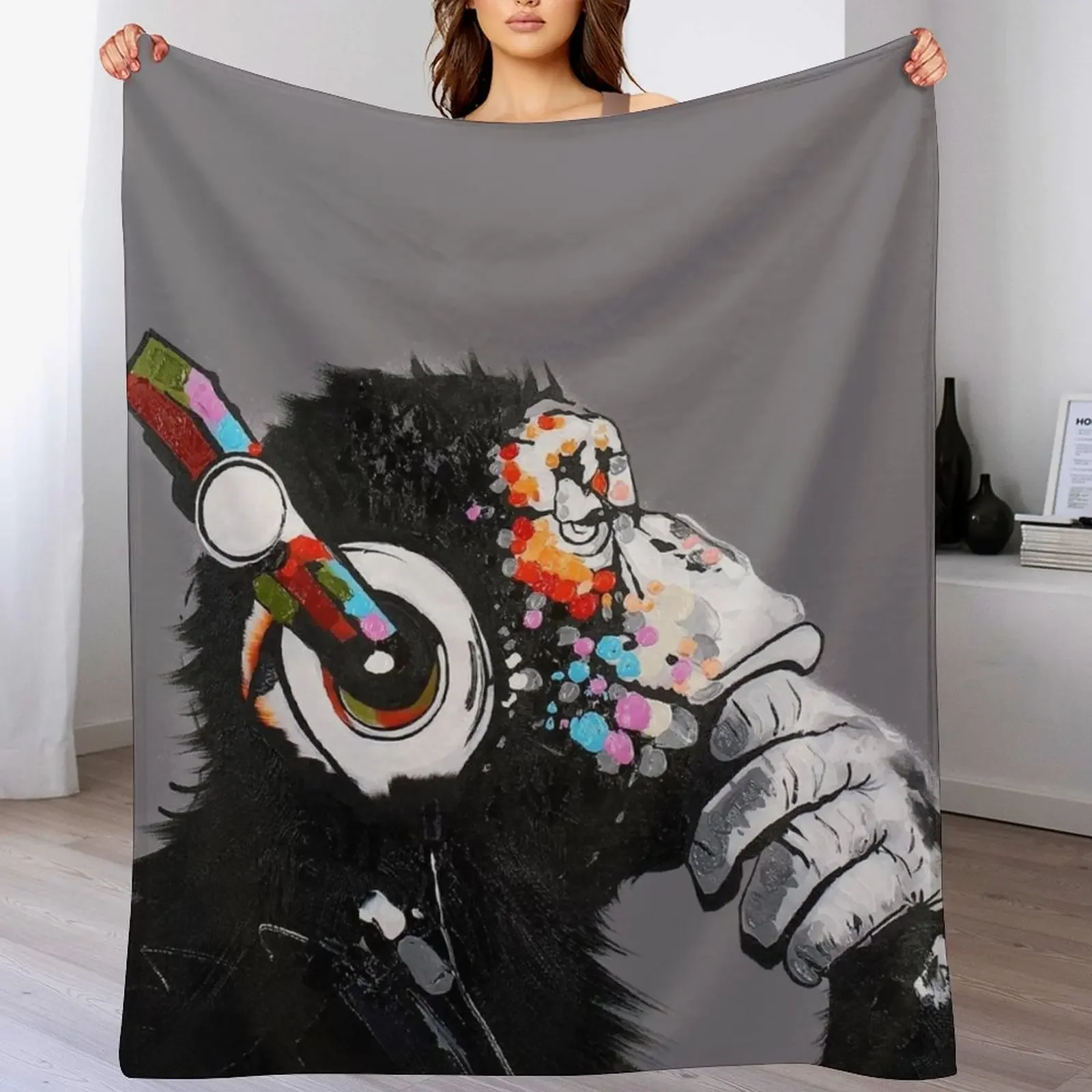 Thinker Chimp Throw Blanket Fade Resistant Durable Throw Blanket