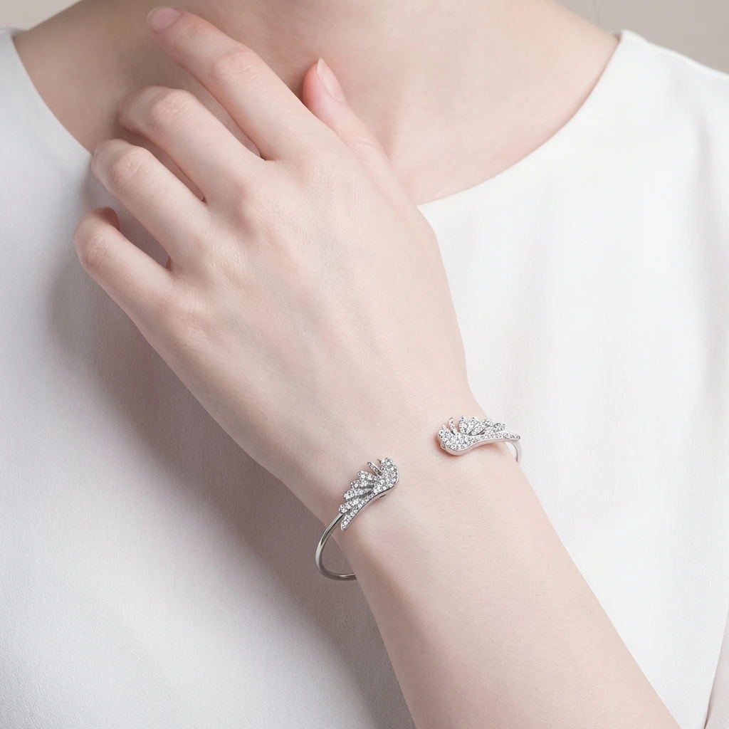 Korean Fashion Jewelry Angel Wing Rhinestones Bracelet Personality Alloy Open Wings Bracelet Feather Bracelet Bracelets &bangles