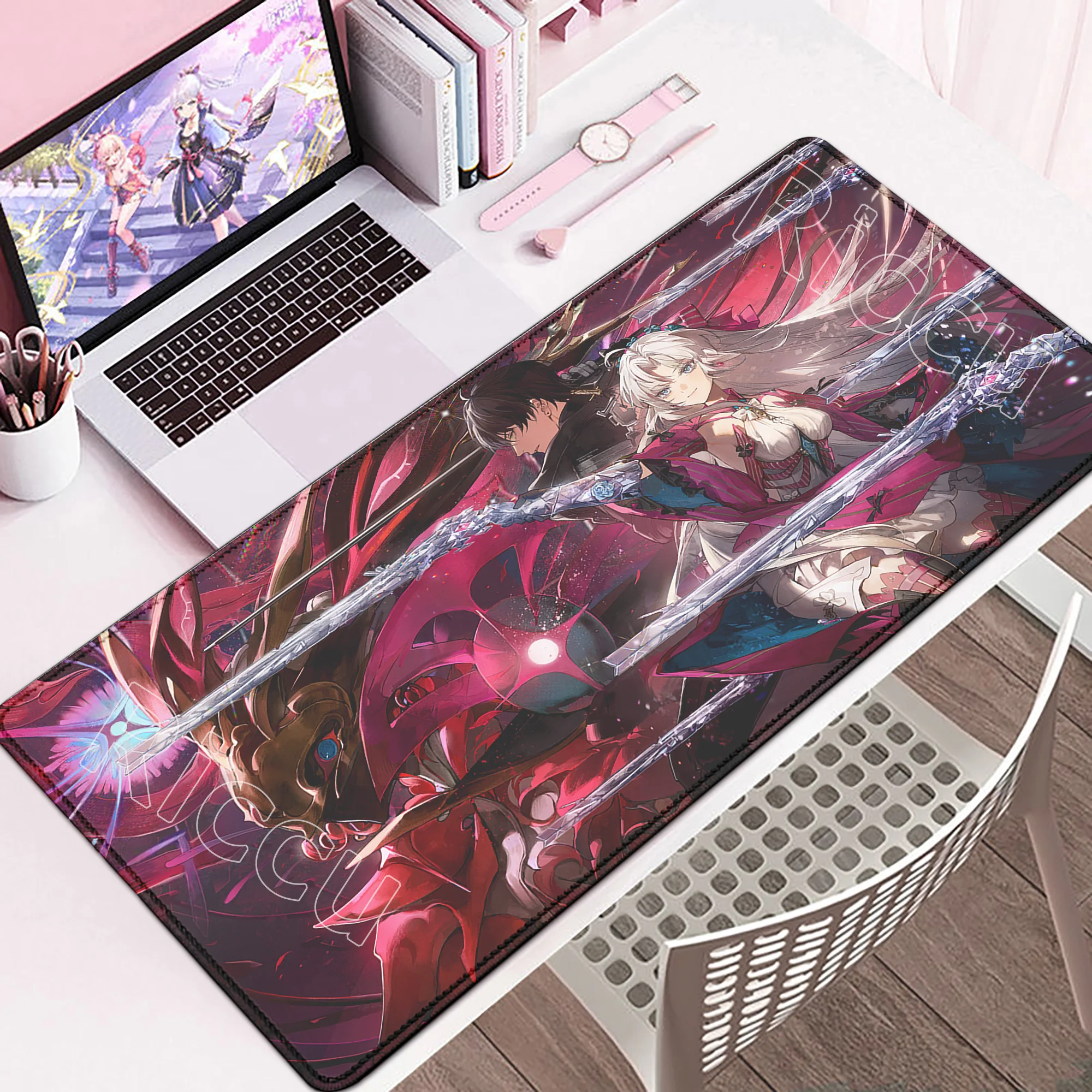 Anime menina camélia tapete de mesa ondas wuthering mouse pad changli carlotta luno mousepad jogos grande computador anti-deslizamento tapete de borracha