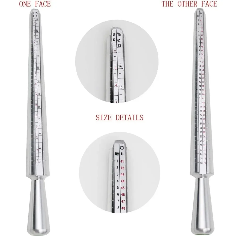 4Pcs Ring Resizing Shaping Tool Kit, Wooden & Metal Ring Mandrel, Rubber Hammer & Ring Sizer Gauge for Jewelry DIY Repair