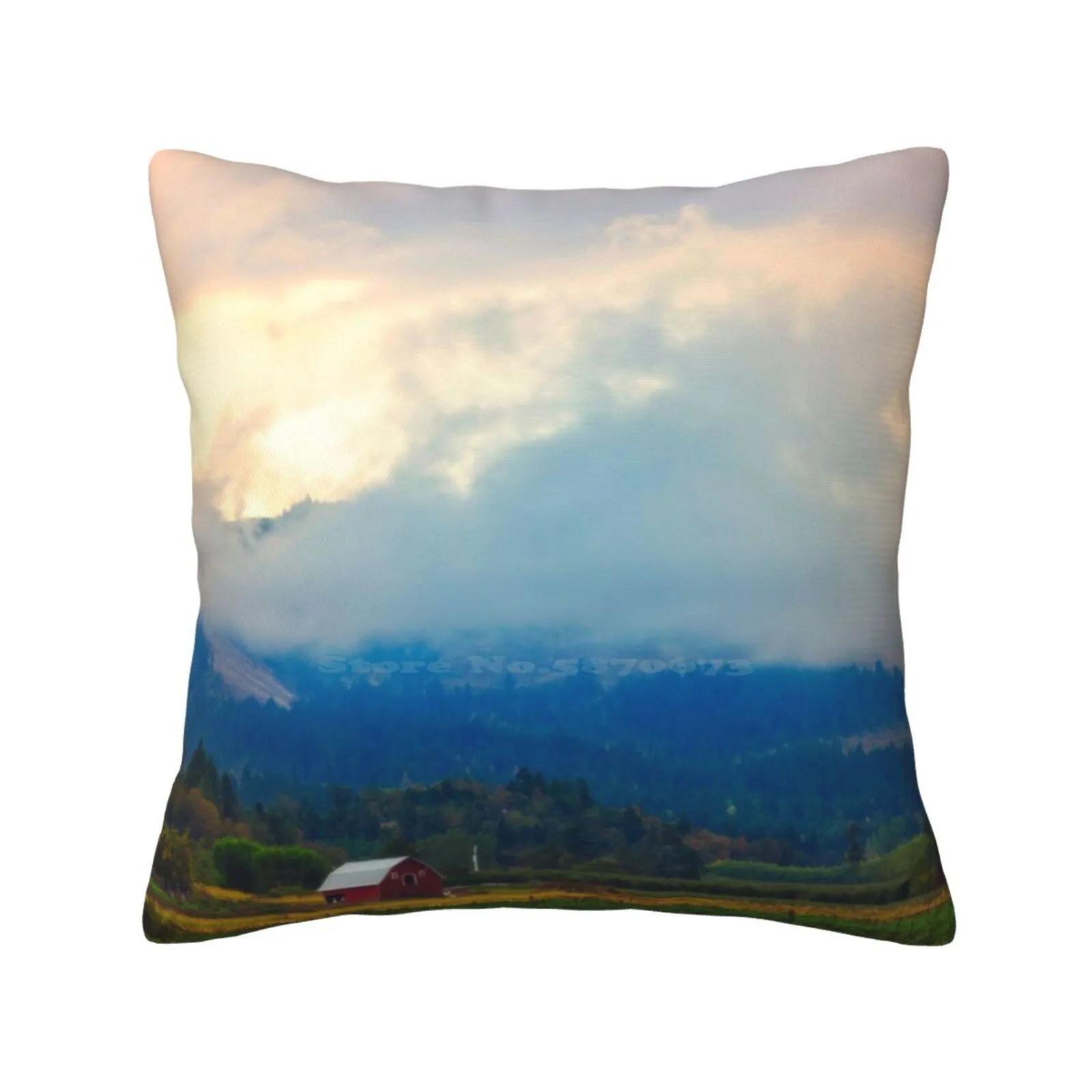 Hood River-Season Of Beauty Pillowslip Pillowcase Hood River Oregon Trees Sky Clouds Sun Yellow Red Barn Farming Growing Season