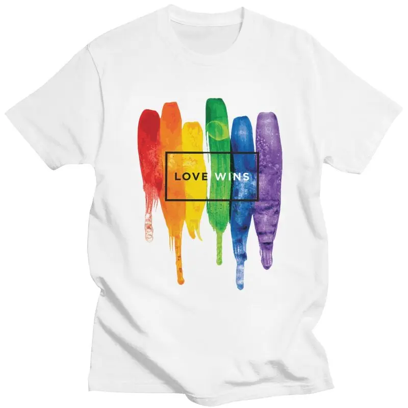 Custom Love Wins Rainbow LGBT T Shirt for Men Pure Cotton Tshirt Casual Tee Gay Pride Lesbian T-shirts Slim Fit Clothing Gift