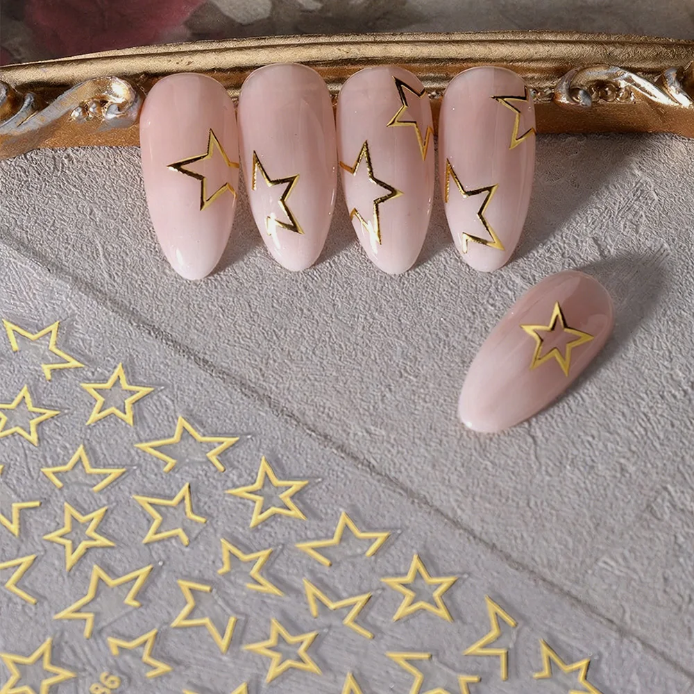 3D-Metall-Silber-Nagelaufkleber mit unregelmäßigen Sternen, Y2K-Hohl-Pentagramm-Klebeaufkleber für Nagelkunst, glänzende Maniküre, DIY-Nageldekorationszubehör – Detail 3