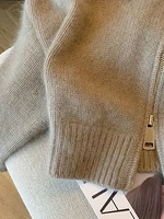 Patchwork Zipper Cropped Cardigan Women 400g Thick Autumn Knitted Sweater Bomber Jacket Vintage 2000s Short Fitted Knitwear Coat - Image 4
