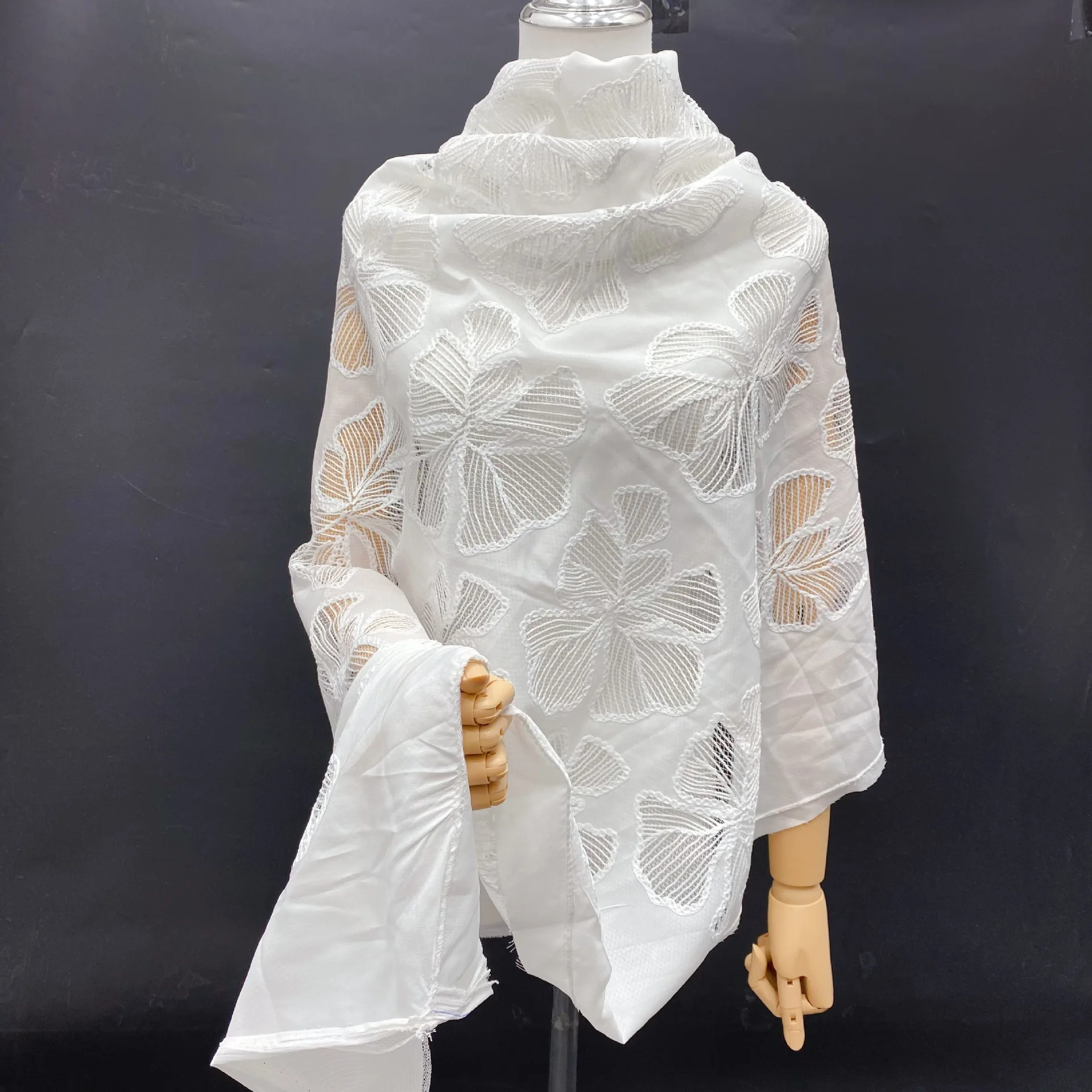 High-quality water-soluble milk silk laser-embroidered maple leaf chiffon fabric for women's clothing and designer fabrics