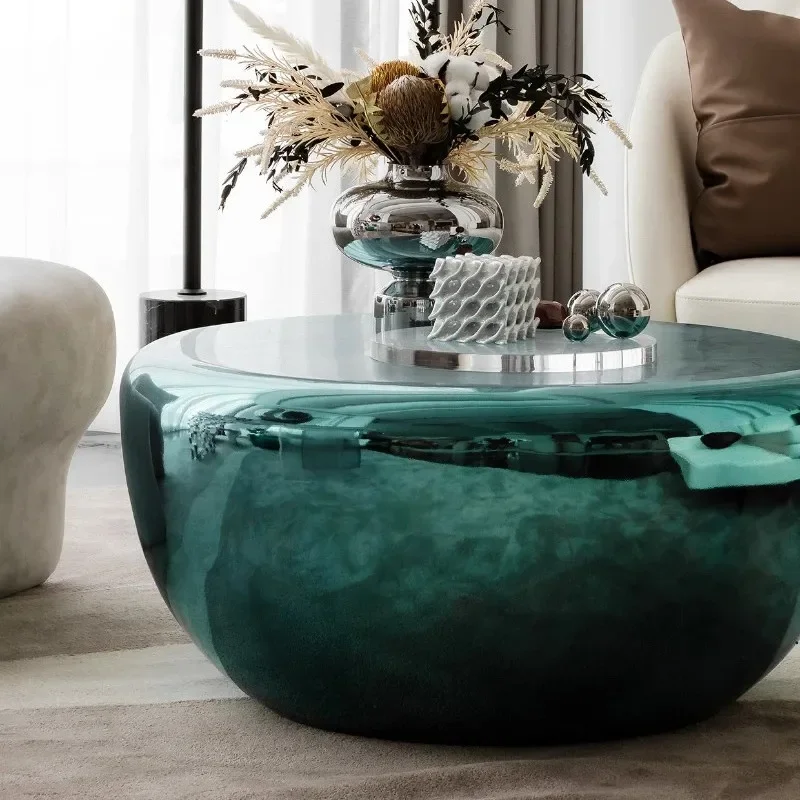 Modern sales office gradually change color electroplating coffee table FRP round side table model house light luxury art