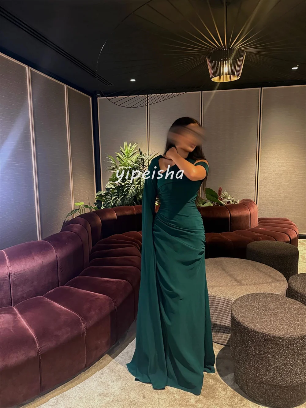 تخصيص مطابقة الأزياء الشيفون الطية Ruched رايات ألف خط الخامس الرقبة فساتين طويلة فساتين السهرة الأحجام المتاحة جودة عالية #3