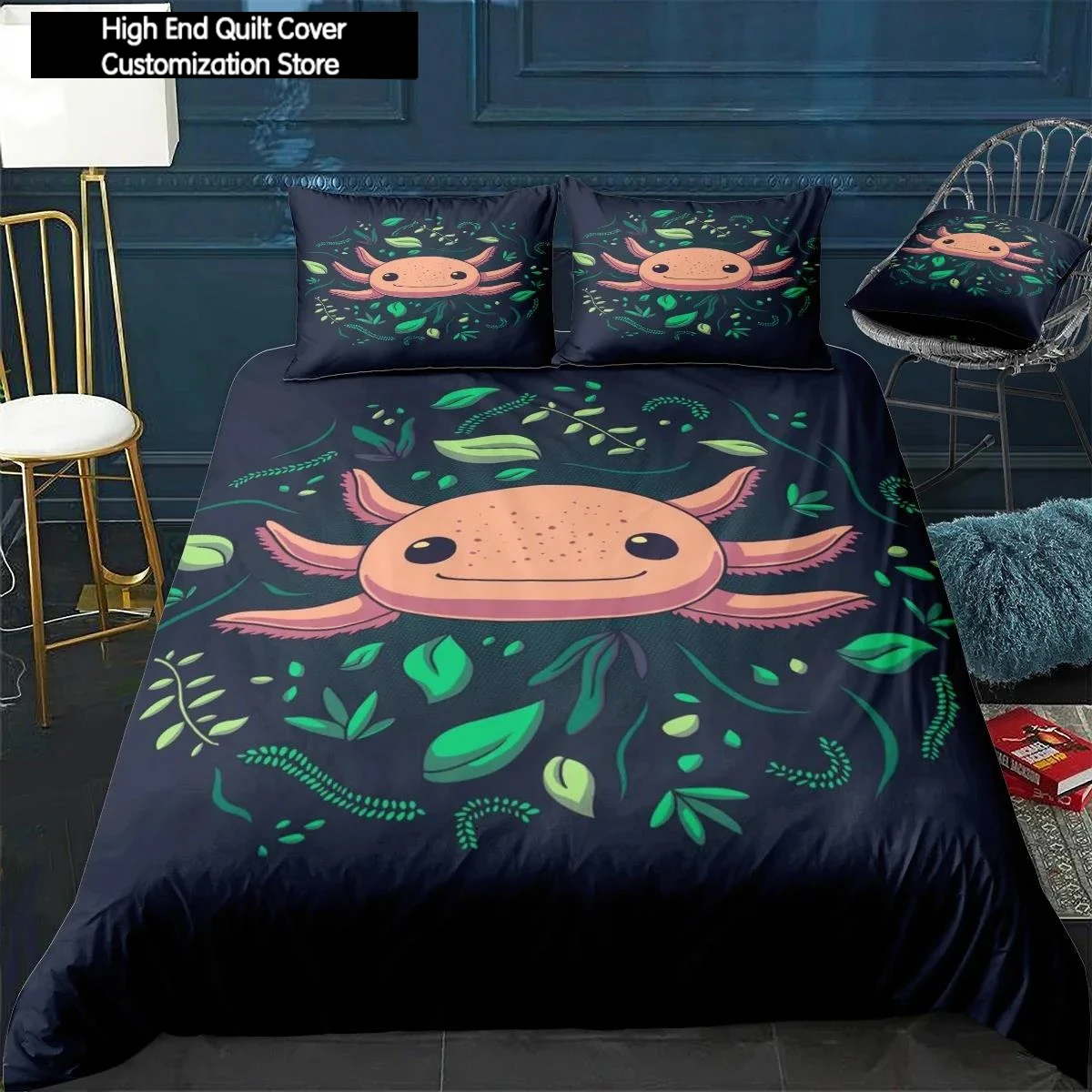 Axolotl Animal Cute Pet Quilt Cover Pillowcase 3Piece Comforter Bedding Set With Pillow Case Single Double Duvet Cover