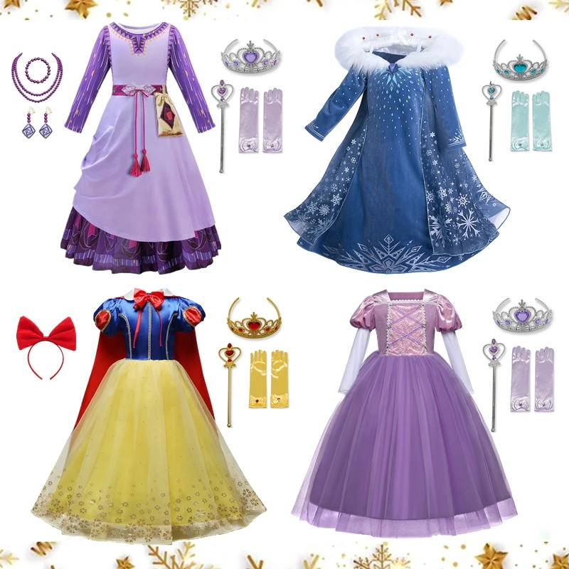 Girls Princess Dress Kids Wish Asha Cinderella Snow White Aurora Sofia Rapunzel Halloween Costume Children Birthday Party Dress