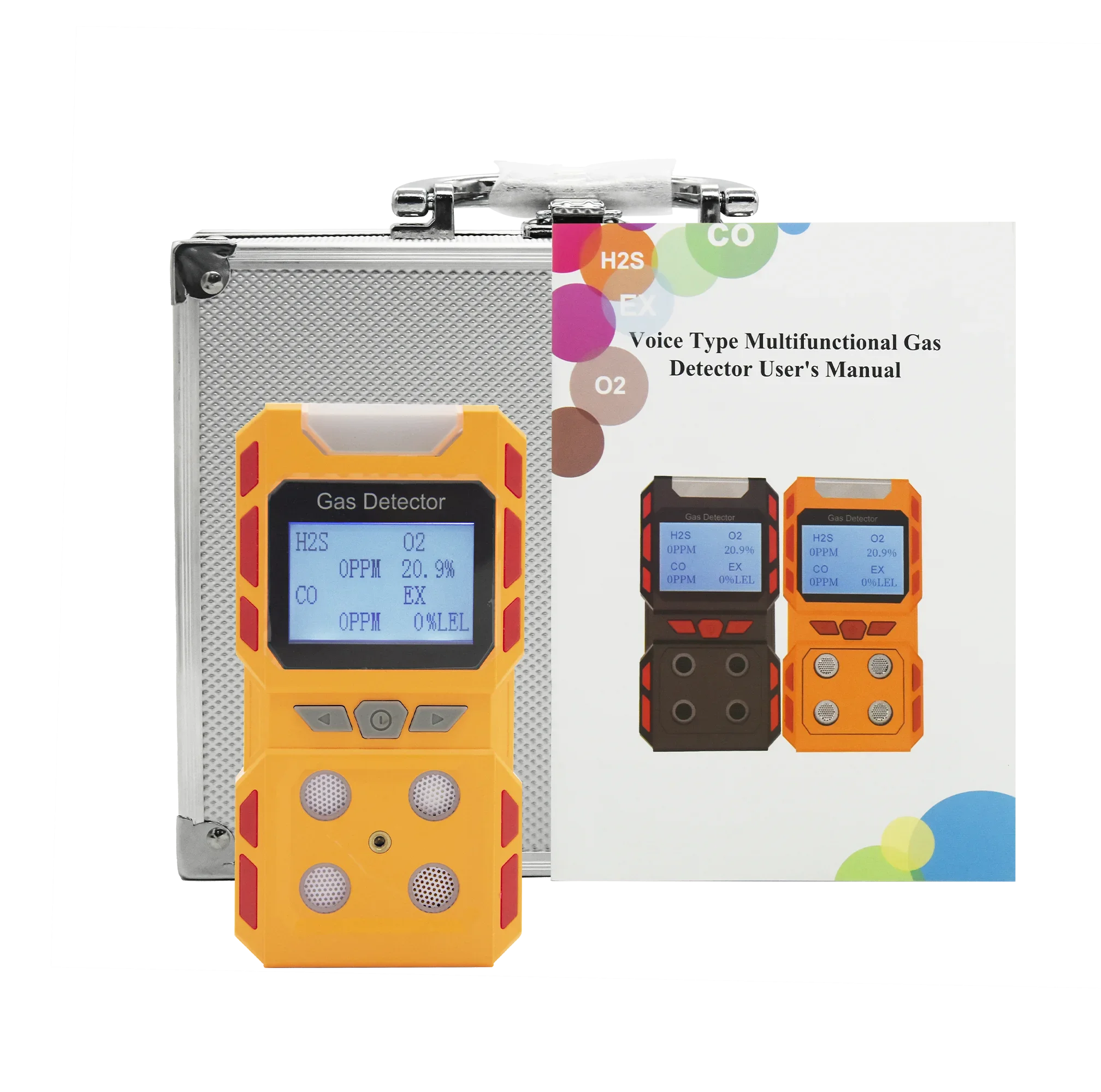 Erkennung der Gaskonzernation, Gasleckdetektor, tragbarer H2S CO CH4 O2 Multigasdetektor mit Sprachalarm