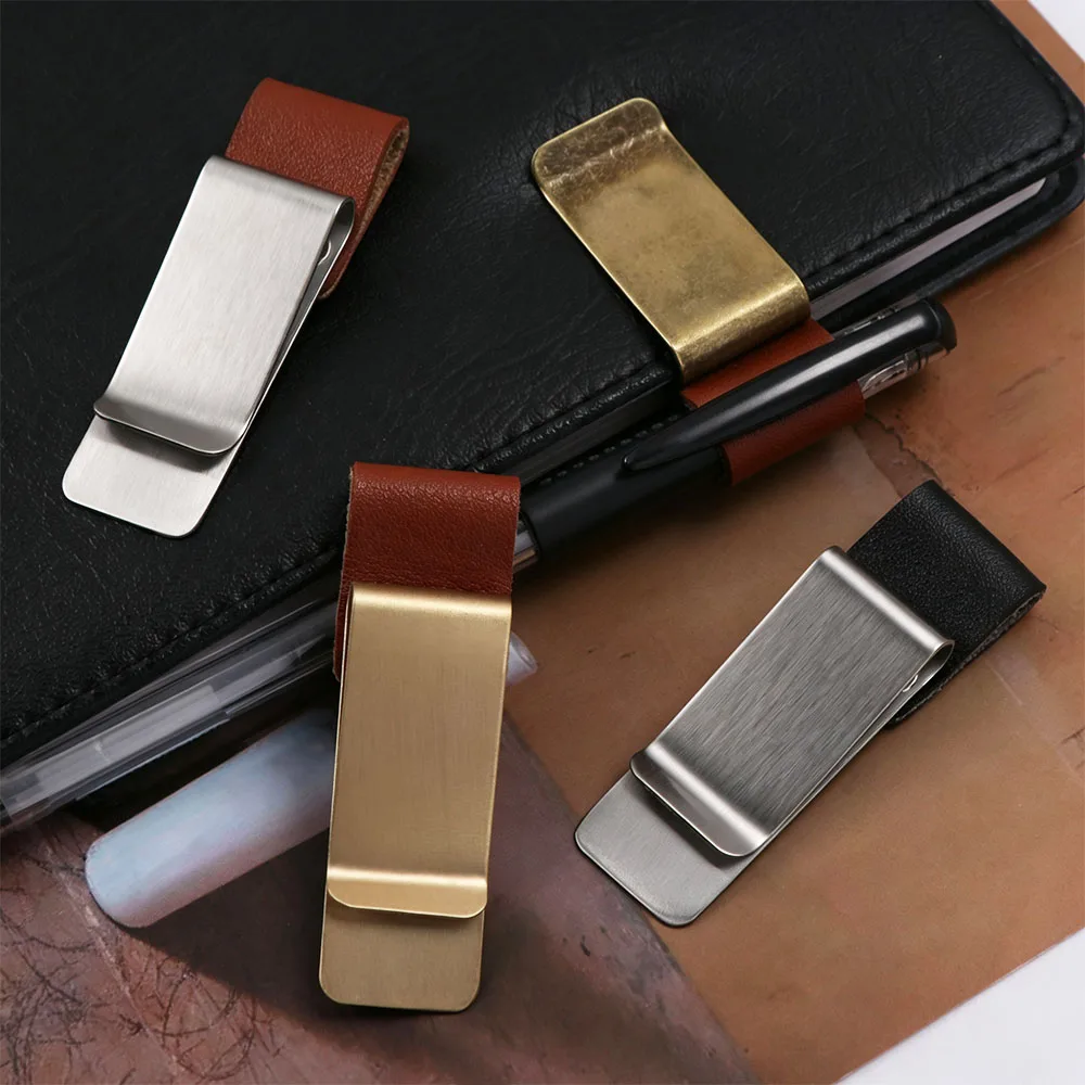 1pc Office Supplies Notebook Paper Folder Pencil Holder Bookmark Stainless Steel Pen Loop Pencil Clip Pen Holder Memo Clip