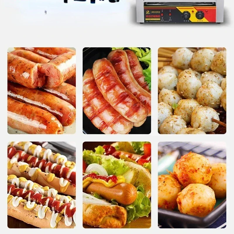 Electric hot dog and sausage grilling machine. Small with automatic temperature control. For grilled ham sausage.