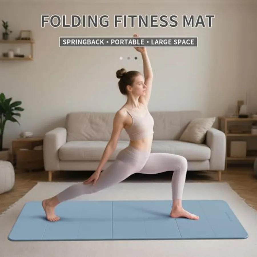 Travel yoga mat: 7-fold TPE, 70x24, 1/2 inch thick, non-slip black, ultra-portable for home gym and exercise