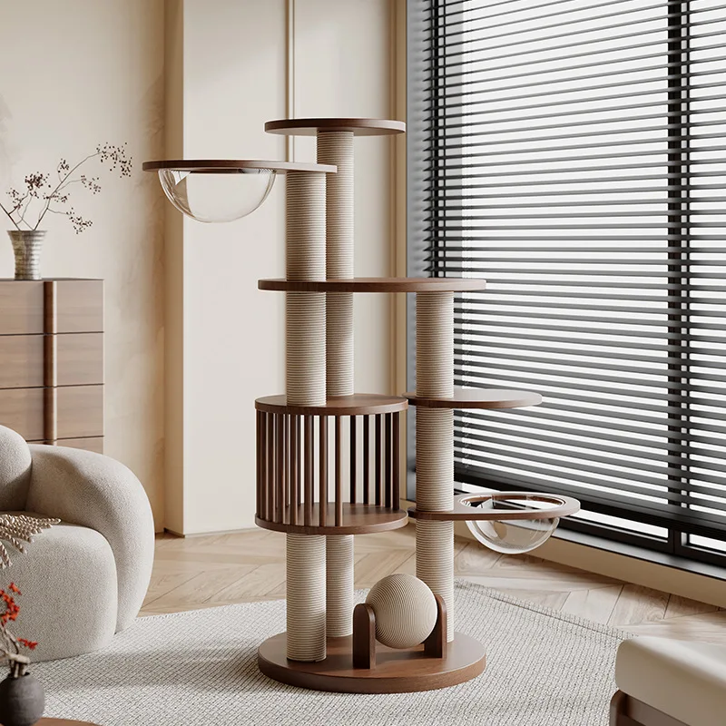 يحل كبسولة الفضاء متعددة الطبقات من الخشب الصلب بإطار تسلق القطط على شجرة السيزال العمودية الصغيرة