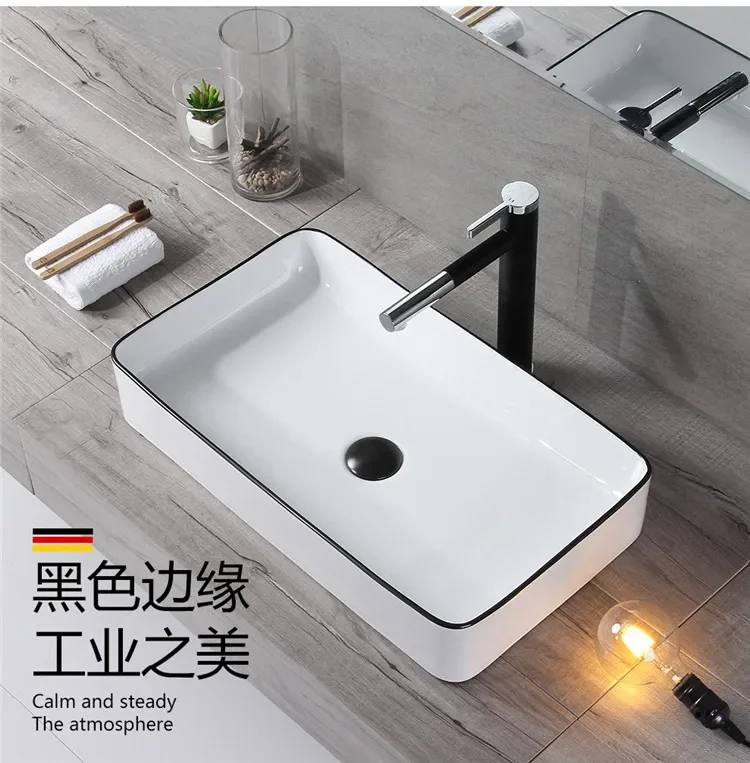 Nordic simple ceramic table basin, square, creative black washbasin, washbasin