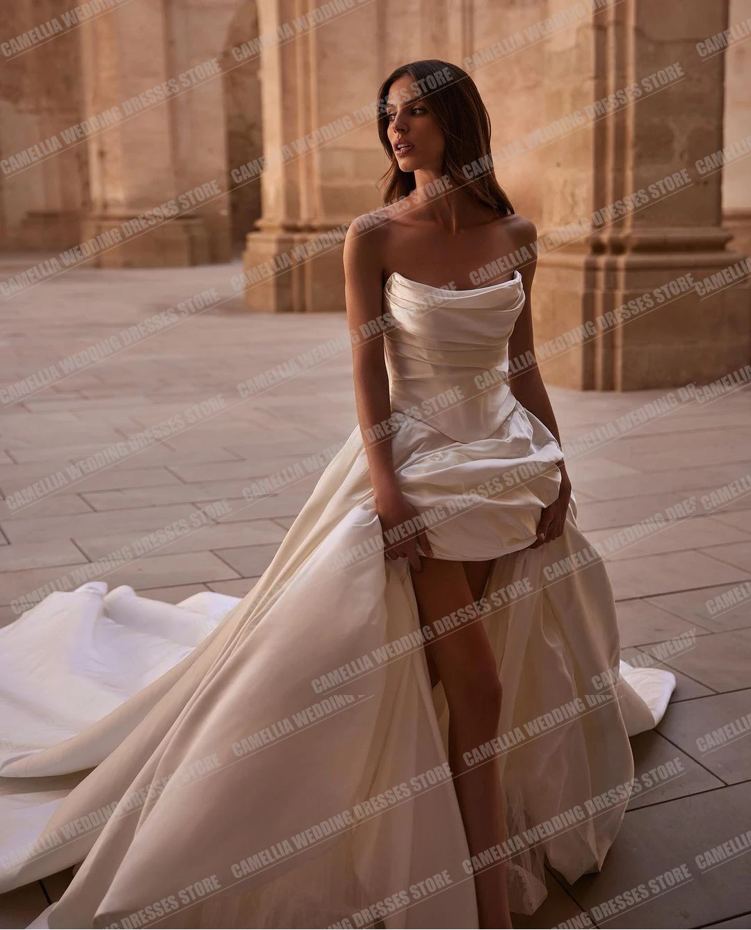 Robe de mariée en satin simple pour femme, ligne A, dos nu, douce, longue traîne, sexy, pour les patients, quelle que soit la collection 2024