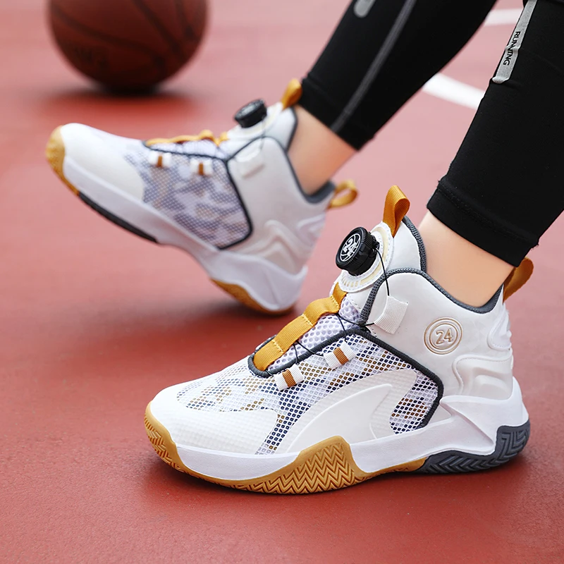 Children Brand Shoes Boys Basketball Shoes 2023 New Kids Casual Trainer Shoes Rotating Buckles Boys Outdoor Running Sneakers