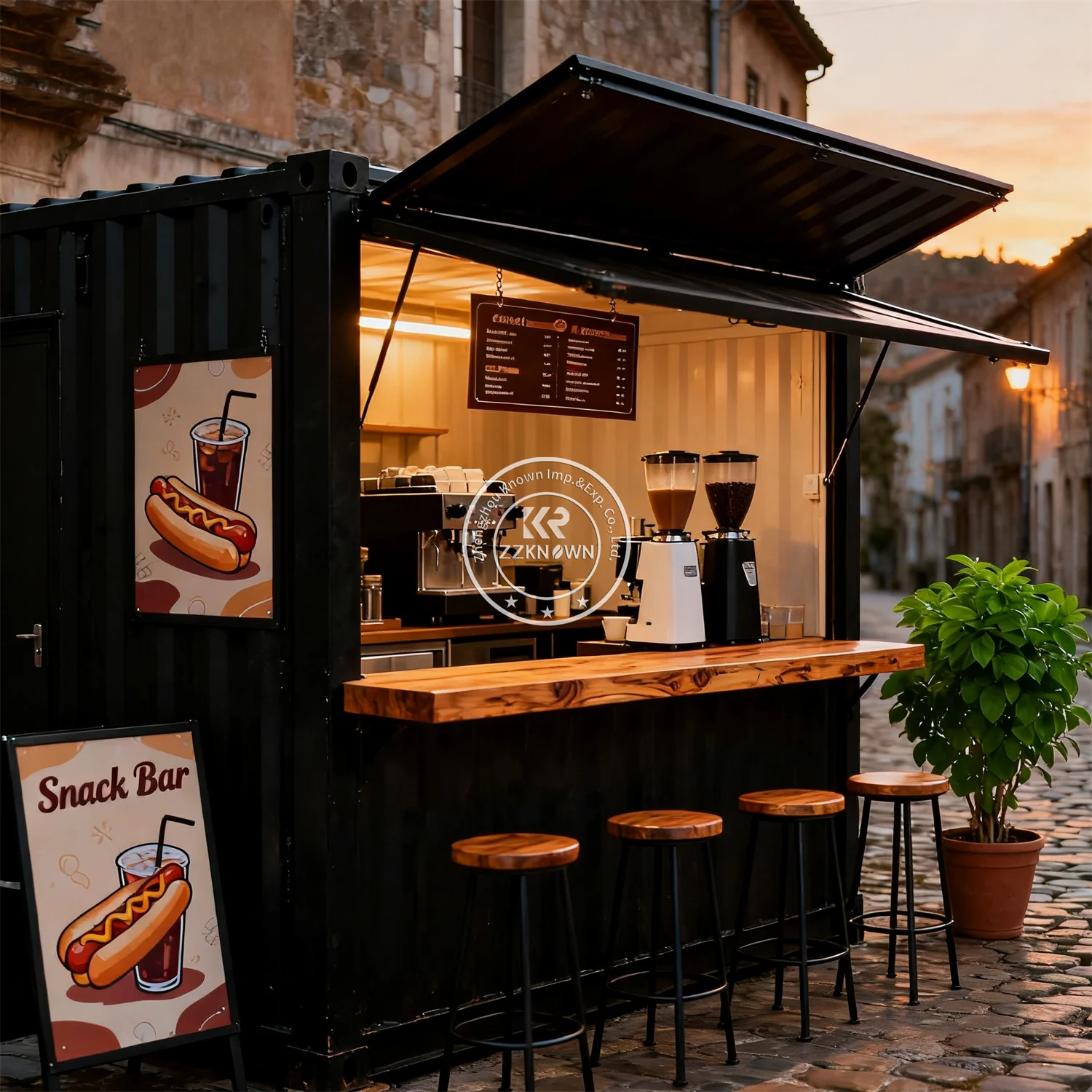 

Prefab 11ft 20ft 40FT Shipping Container Cabins For Bar Restaurant Street Coffee Shop Container Cafe Kiosk With Full Kitchen