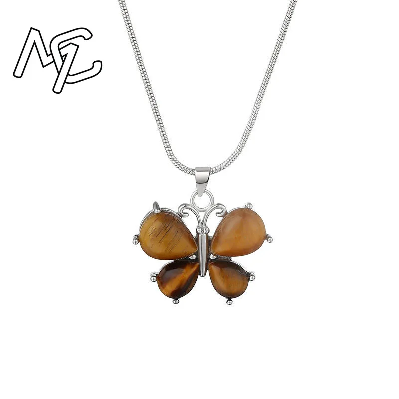 Natural  Tiger Eye Stone Butterfly Pendant Chinese Jadeite Amulet Fashion Charm Jewelry Hand Carved Crafts Gifts for Women Men