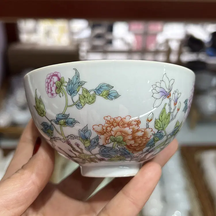 High-End Kung Fu Ceramics Tea Cup Personal Dedicated Jingdezhen Cup Single Cup Female Large Capacity Tea Tasting Cup Peony