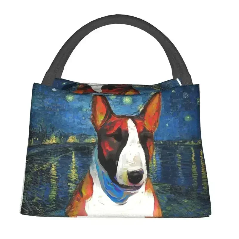 

Bull Terrier Dog Insulated Lunch Bags for School Starry Night over The Rhone Van Gogh Leakproof Thermal Cooler Bento Box Women