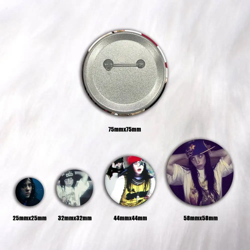 A-B-Billie Hot E-Eilish Round Snap-in Brooches Rock Band Lapel Pins Badges Fan Collection Accessories Jewelry Handmade Gifts