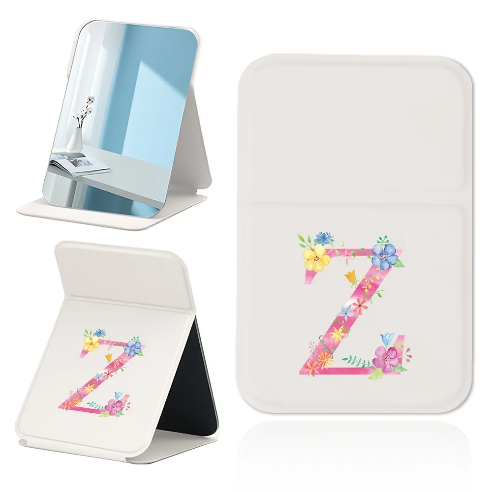 U-Z Easy To Store Exquisite Fashionable PU Leather Makeup Shaving MirrorTabletop Placement Carrying Around Girls Essential