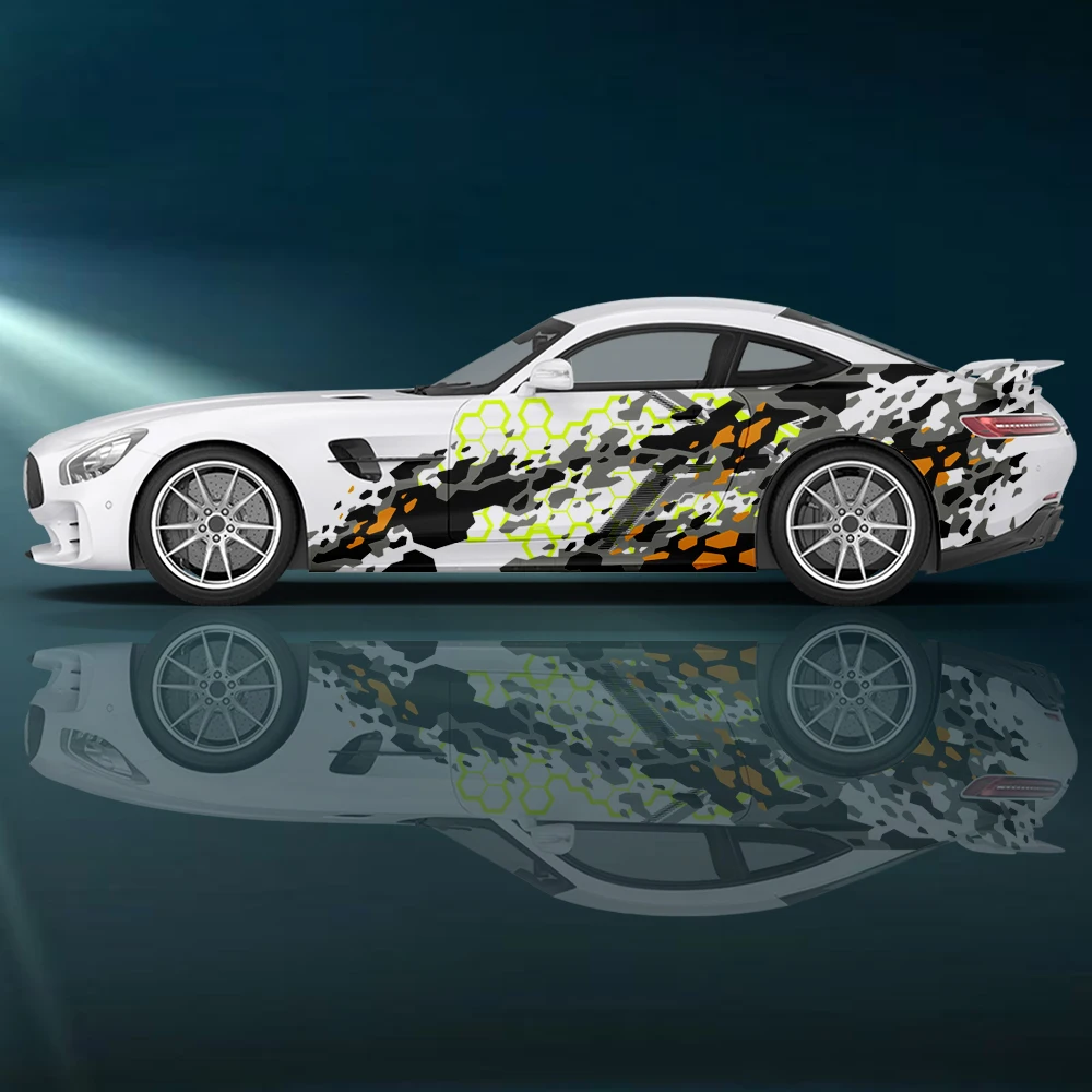 Camouflage honeycomb graphic Car Side Sticker Vinyl Paper Racing Wrapping Design Painting Printing Itache Self-Adhesive Decal