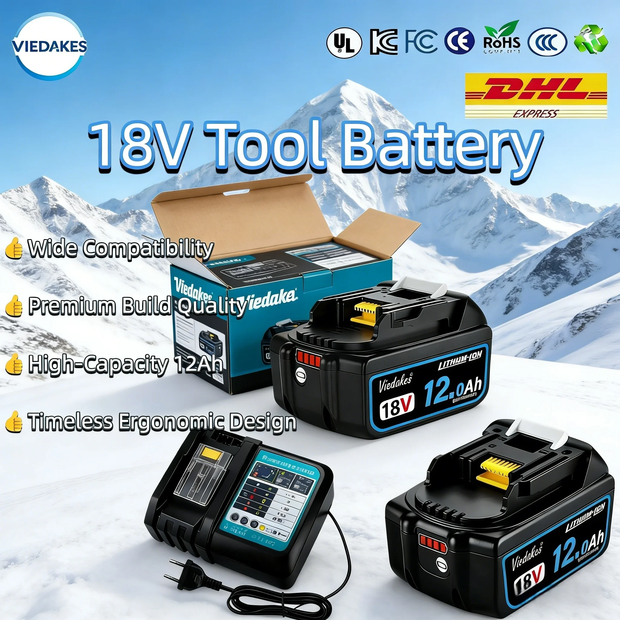 

for makita 18v Viedakes Original 8Ah Eco-friendly Rechargeable 18650 Battery 18650 аккумуляторы 배터리, Fit BL1815 BL1830 BL1840