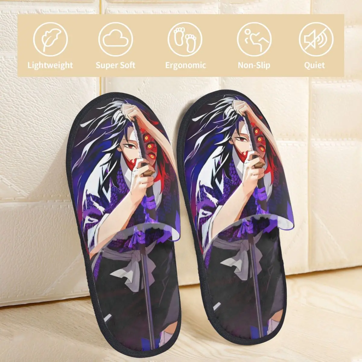 Upper Rank One Kokushibo Winter House Slippers Bedroom Anime Demon Slayer Soft Household Fur Slides Slippers Anti-skid