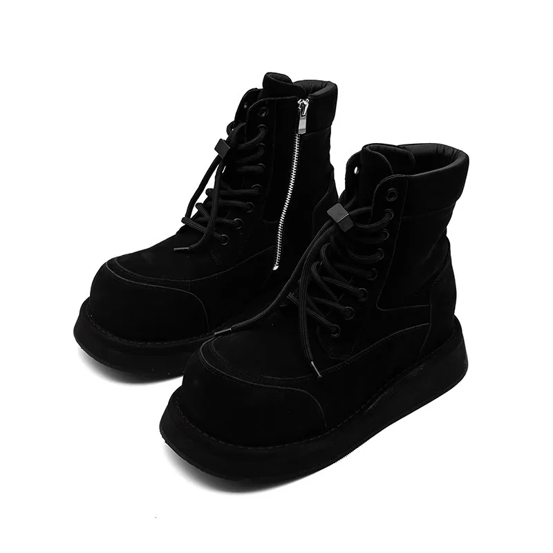 

Luxury Genuine Leather High-Top Boots Men's Shoes Black Round Toe Casual Platform Spring Autumn Work Riding Boots Male