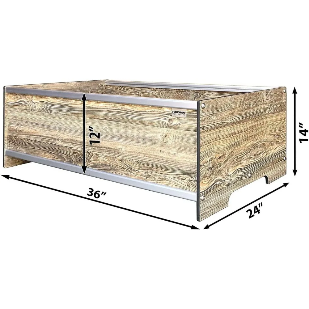 36”Lx24”Wx14”H Premium Plastic Wood Grain Aluminum Frame Elevated Planter Box for Backyard Patio Balcony, Amaretto