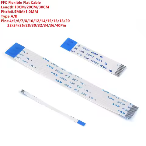 10PCS Flat Flexible Cable FFC FPC AWM 20624 80C 60V VW-1 FFC-0.5MM 1.0MM 4/5/6/8/10/12/14/16/18/20/24/26/30/32 Pin