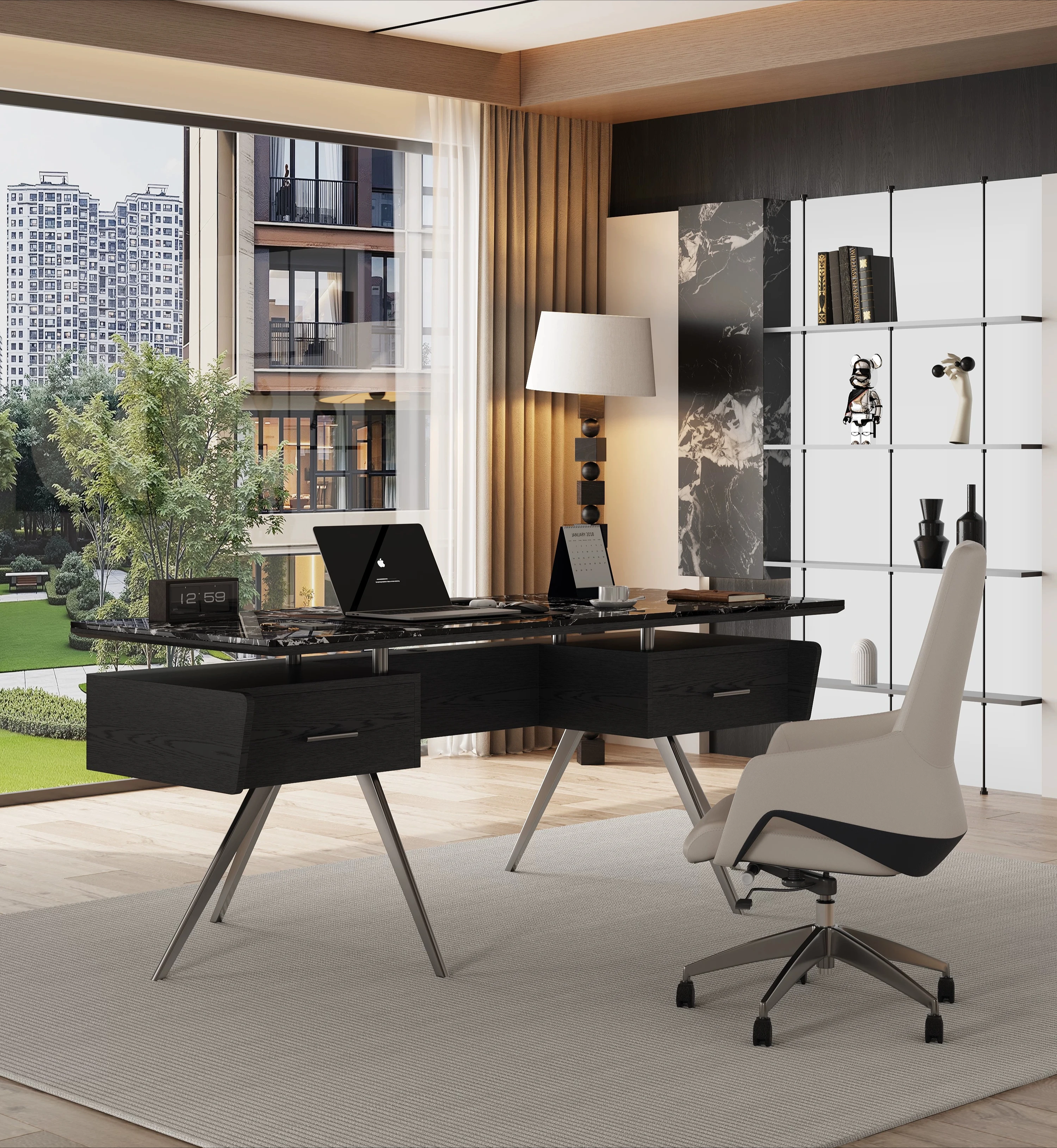 C13 - minimalist high-end desk and chair set - bedroom adult office desk - solid wood computer desk