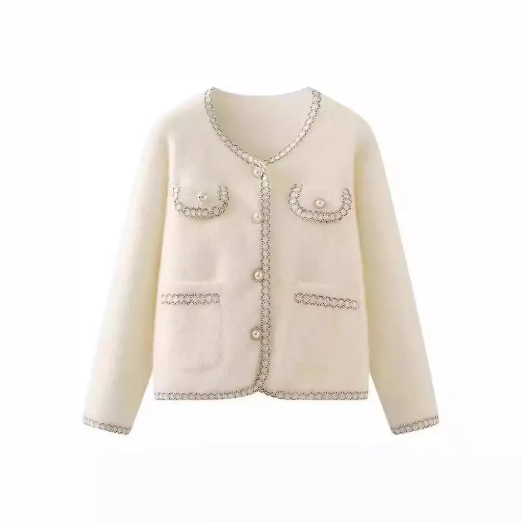 

Женский свободный короткий вязаный кардиган на осень-зиму, модная верхняя одежда с небольшим ароматом, белая верхняя одежда на весну