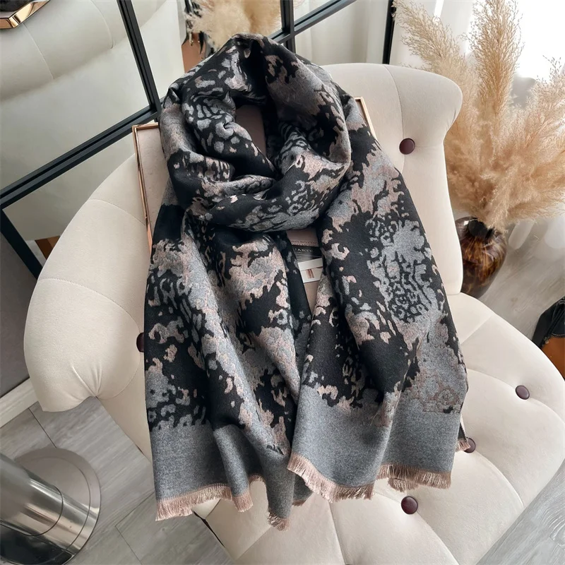 New leopard print large scarf Korean version of all-purpose warm imitation cashmere scarf thickened woman scarf scarf cape