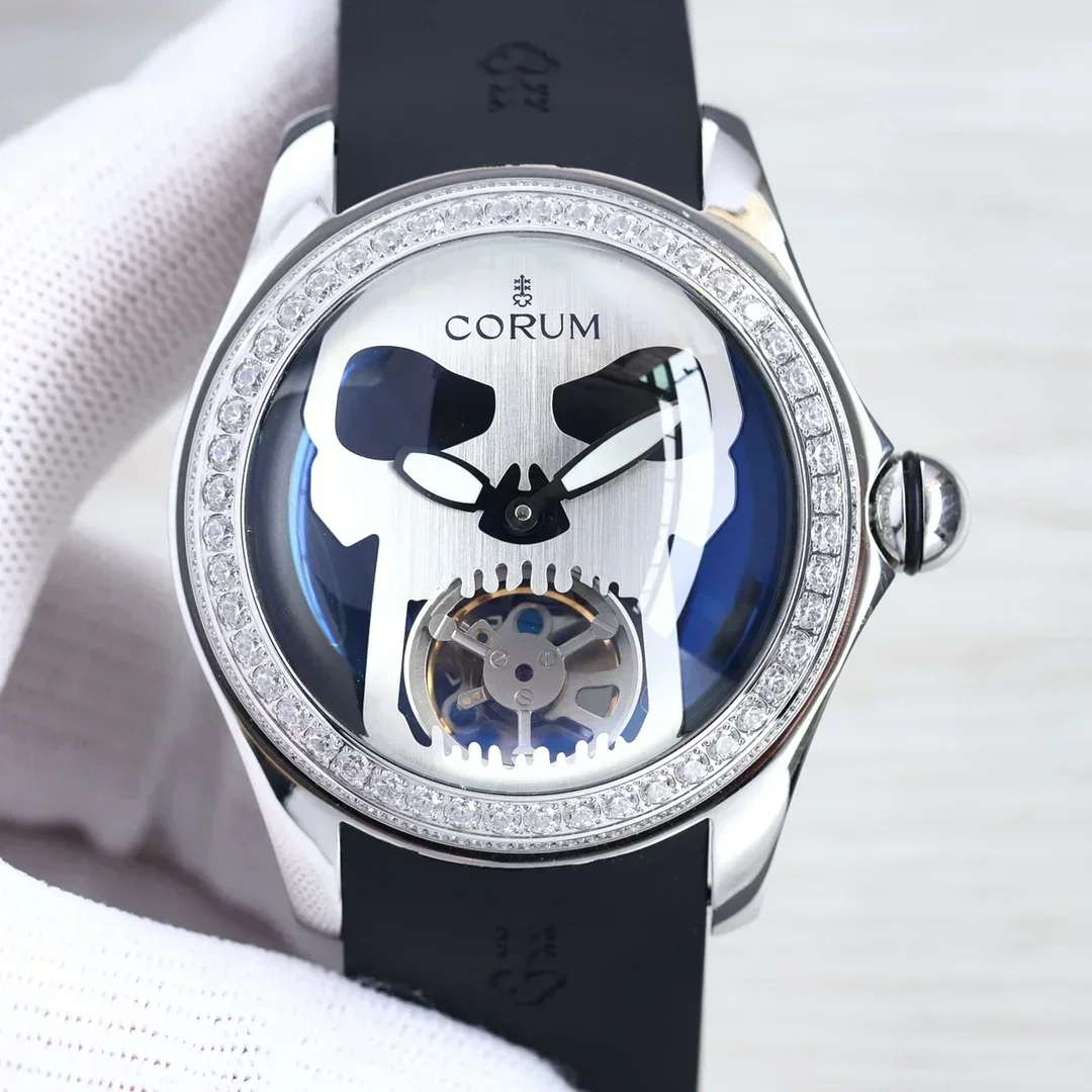 Bubble Series 46mm Floating Tourbillon Mechanical Wristwatch Skull Fashion Waterproof