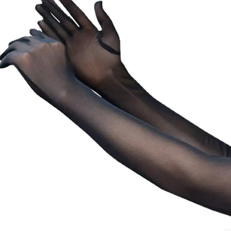 قفازات الزفاف النسائية المرنة من التول الشفاف الطويل لحفلات الزفاف وحفلات الزفاف بطول 21 بوصة هدية إكسسوارات تنكرية