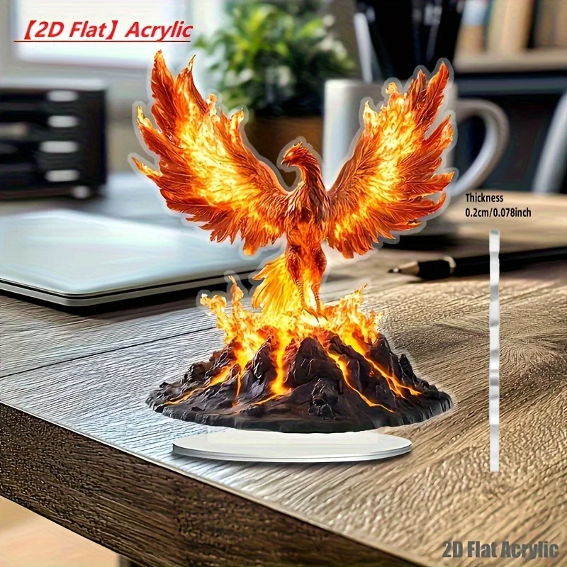 2D Flat, 2D Flat Phoenix Flame Decoration - No Electricity Needed, Vibrant Orange-Red Fire Effect Tabletop Decor, Thin Lightweig