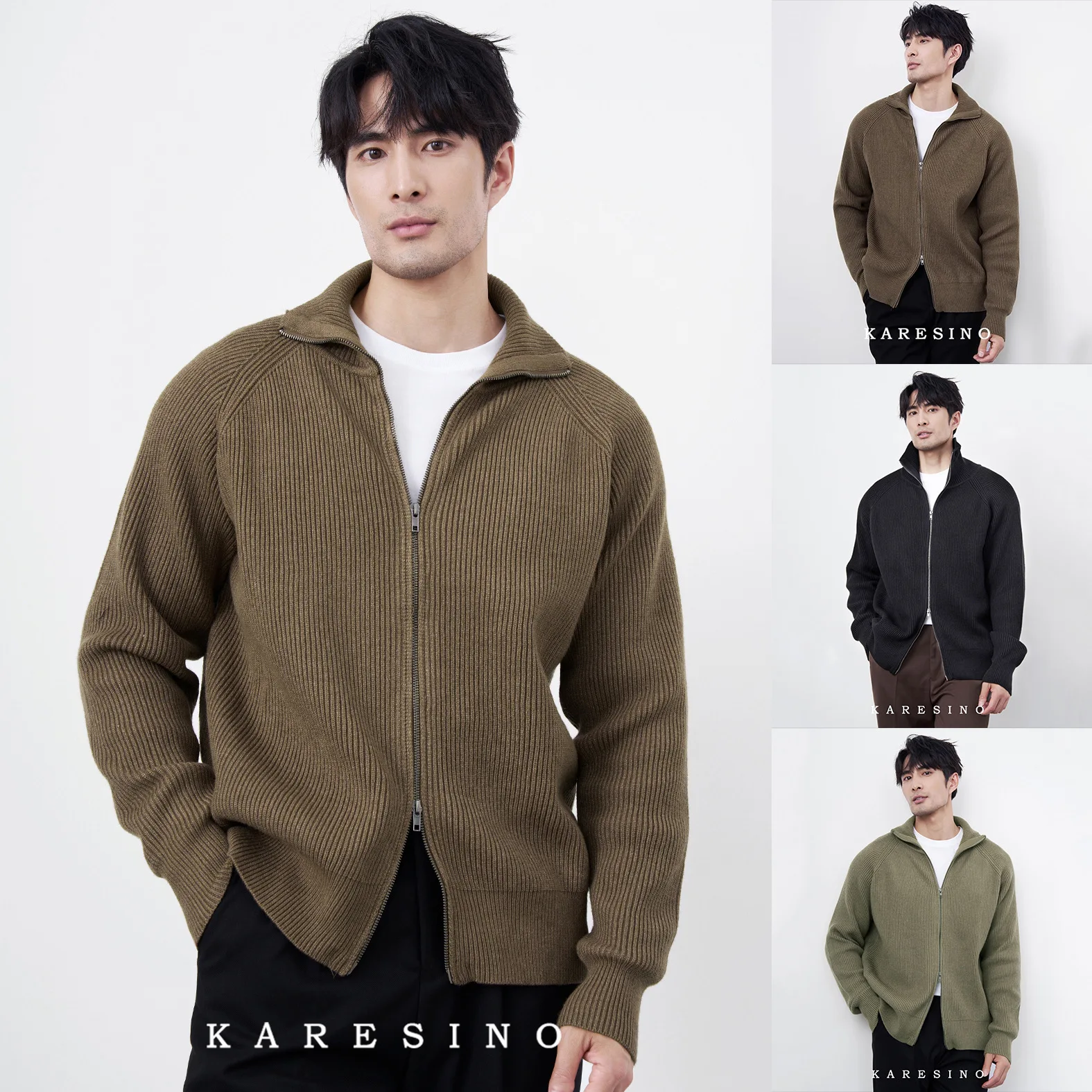 Autumn And Winter New Cardigan Sweater Knitted Sweater Men's Double Zipper Jacket Business Warmth