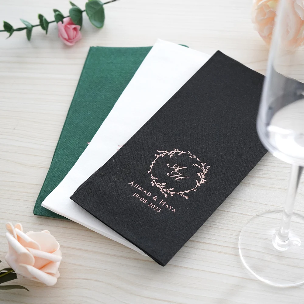 Custom 50pcs Weddding Napkins Personalized Birthday Party DINNER Cocktail Napkins and Guest Towels Bridal Shower Decoration