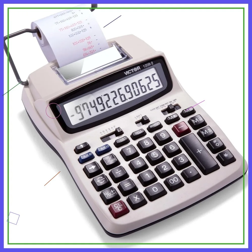

Compact 12-Digit Printing Calculator with LCD Display, Battery/AC Powered, Includes Adapter - White